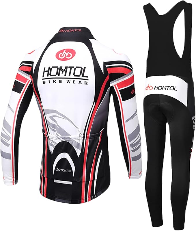 Cycling Jersey Set Long Sleeve Men's Thermal Fleece Winter Cycling Suits Cycling Jersey and Cycling Shorts with Seat Pad + 9D Gel