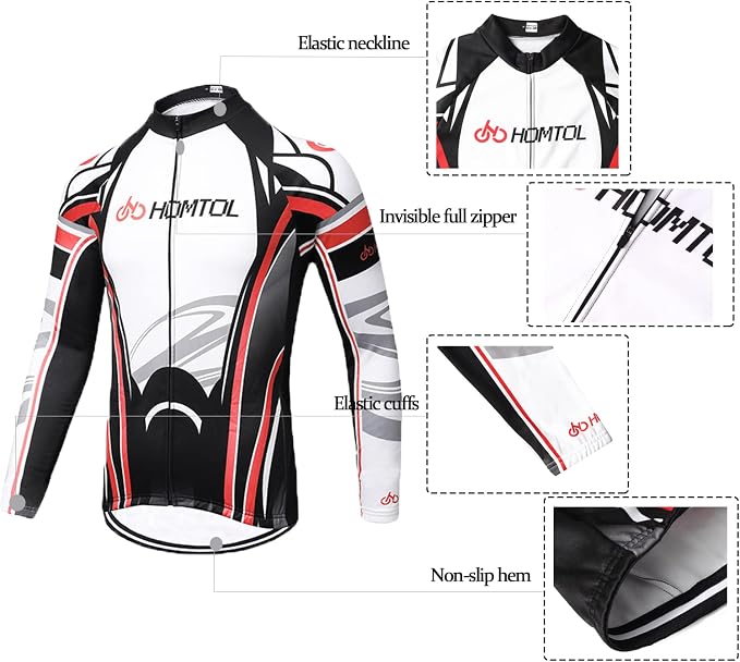 Cycling Jersey Set Long Sleeve Men's Thermal Fleece Winter Cycling Suits Cycling Jersey and Cycling Shorts with Seat Pad + 9D Gel