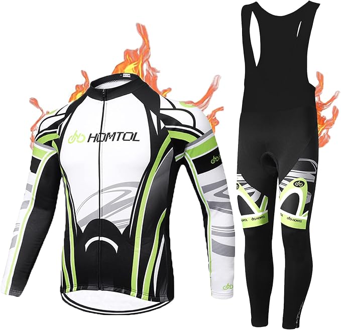 Cycling Jersey Set Long Sleeve Men's Thermal Fleece Winter Cycling Suits Cycling Jersey and Cycling Shorts with Seat Pad + 9D Gel