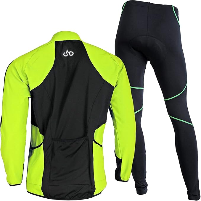 Men's Long-Sleeved Cycling Jacket Set, Winter Thermal Waterproof, Windproof, Breathable Cycling Jacket and Cycling Shorts with Seat Padding, Cycling Clothing Set, Cycling Suits, Jersey Set with