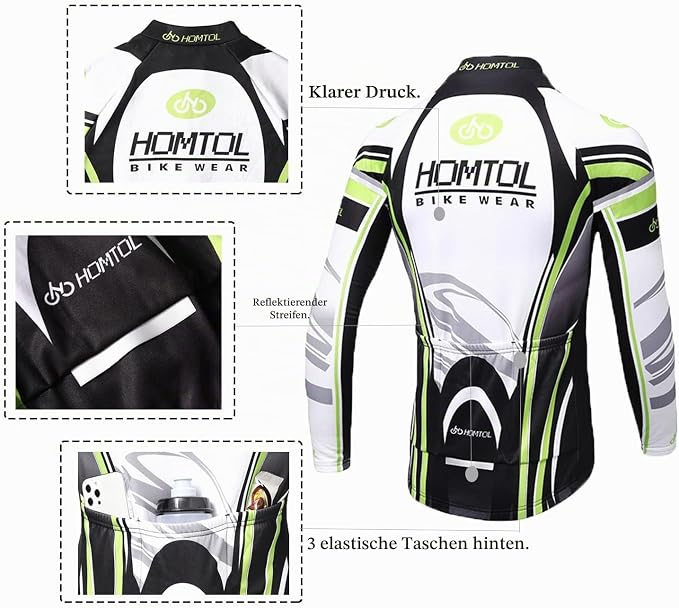 Cycling Jersey Set Long Sleeve Men's Thermal Fleece Winter Cycling Suits Cycling Jersey and Cycling Shorts with Seat Pad + 9D Gel