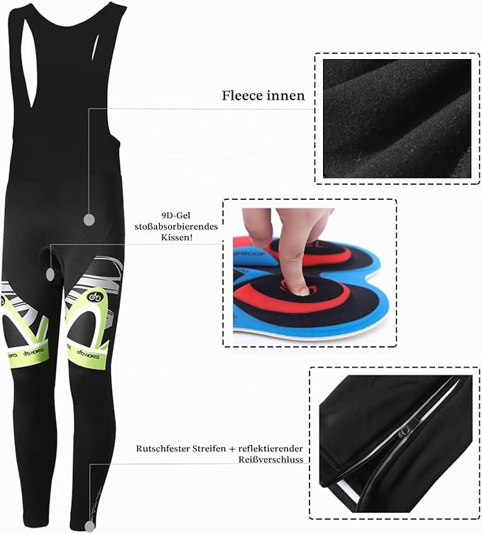 Cycling Jersey Set Long Sleeve Men's Thermal Fleece Winter Cycling Suits Cycling Jersey and Cycling Shorts with Seat Pad + 9D Gel